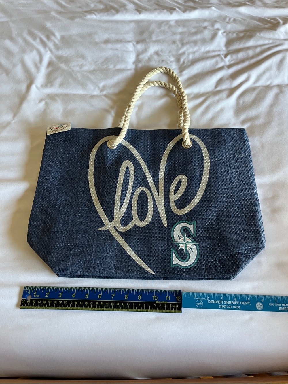Seattle Mariners Blue Woven Straw Small Love Rope Tote Bag โพ๏ธ - Picture 7 of 15